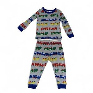 Modern Kids Boy’s 2T 2 Piece Long Sleeve Pajama Set Train Design Light Grey